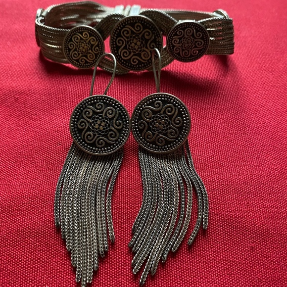 VTG I 900 Silver & Niello Bracelet & Earrings Set - Picture 3 of 16